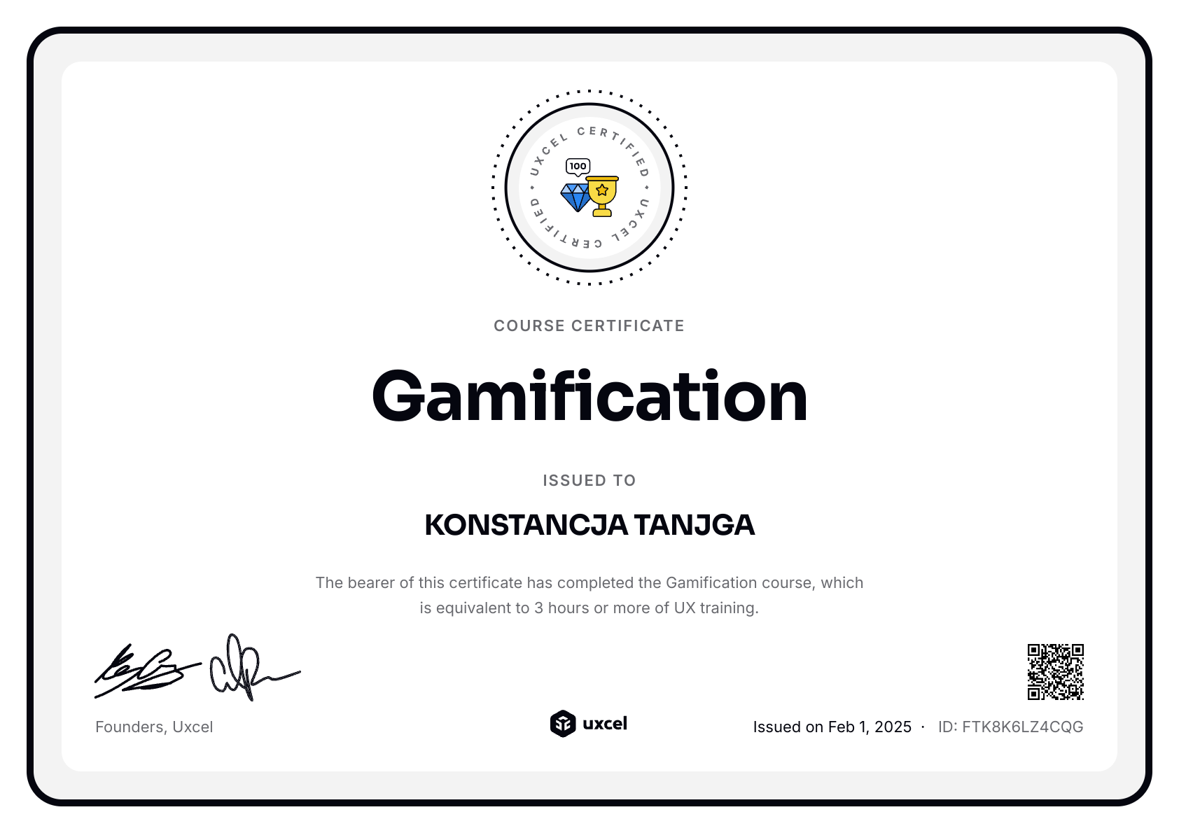 KONSTANCJA TANJGA's certificate